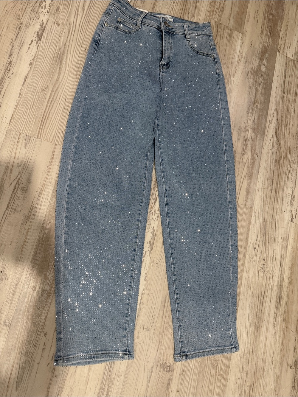 Light Blue High-Rise rhinestone Accent Jeans
